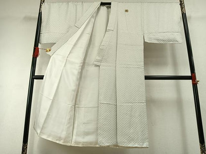 平和屋着物●男性　白紋付・羽織セット　菱文　正絹　逸品　AABI1500fy