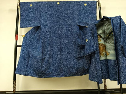 平和屋着物●男性　色紋付・羽織セット　霞文　正絹　逸品　未使用　AABI1502fy