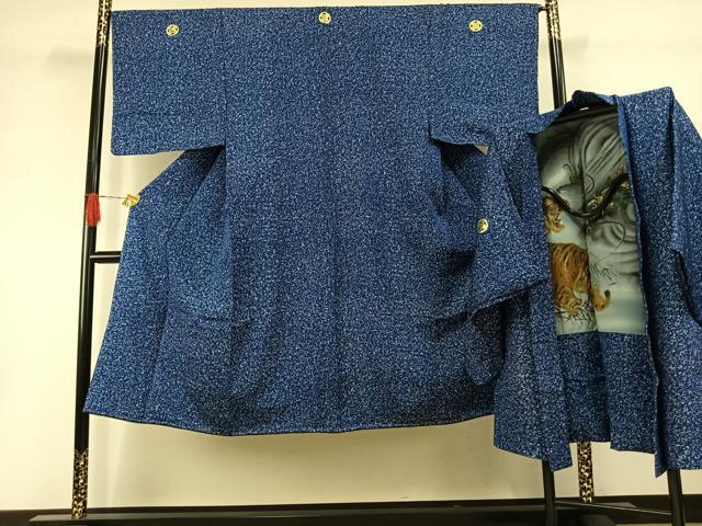 平和屋着物●男性　色紋付・羽織セット　霞文　正絹　逸品　未使用　AABI1502fy