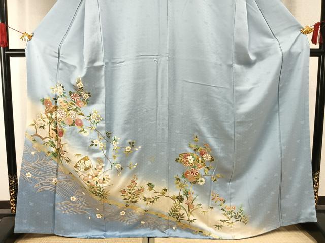 平和屋着物●訪問着　駒刺繍　扇面花文　暈し染め　金銀彩　さが美扱い　正絹　逸品　AABI1503fy