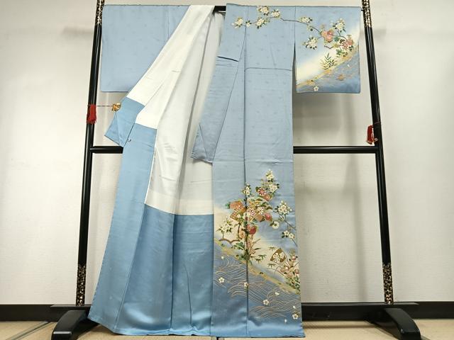 平和屋着物●訪問着　駒刺繍　扇面花文　暈し染め　金銀彩　さが美扱い　正絹　逸品　AABI1503fy