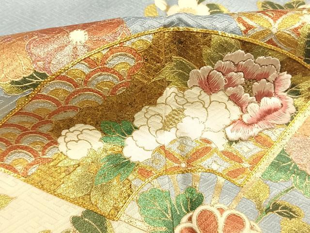 平和屋着物●訪問着　駒刺繍　扇面花文　暈し染め　金銀彩　さが美扱い　正絹　逸品　AABI1503fy