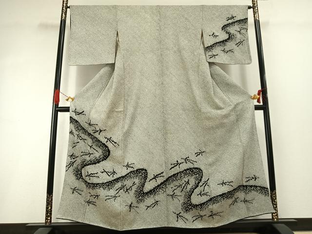 平和屋着物●訪問着　本疋田絞り　総絞り　流水松葉文　　正絹　逸品　AABI1504fy