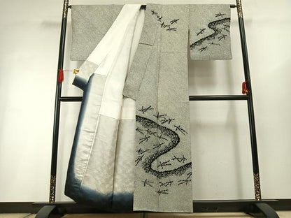 平和屋着物●訪問着　本疋田絞り　総絞り　流水松葉文　　正絹　逸品　AABI1504fy