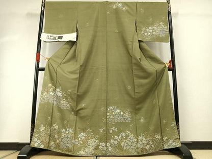 平和屋着物●白山紬　訪問着　草花文　正絹　逸品　未使用　AABI1510fy