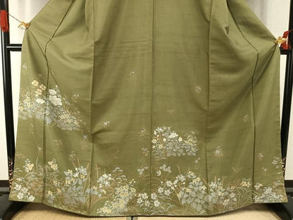 平和屋着物●白山紬　訪問着　草花文　正絹　逸品　未使用　AABI1510fy