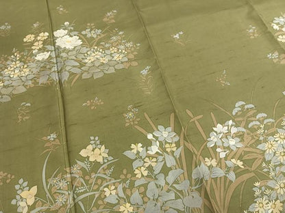 平和屋着物●白山紬　訪問着　草花文　正絹　逸品　未使用　AABI1510fy