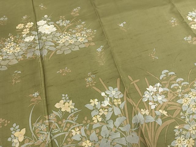平和屋着物●白山紬　訪問着　草花文　正絹　逸品　未使用　AABI1510fy