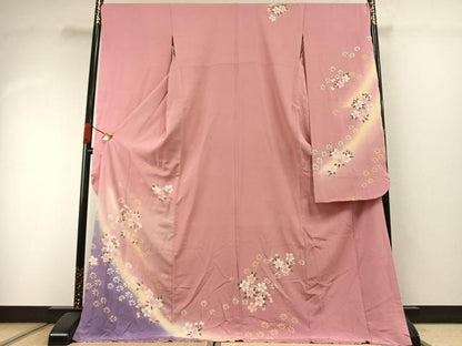 平和屋着物●豪華振袖　舞桜文　暈し染め　ロング丈　正絹　逸品　AABI1513fy