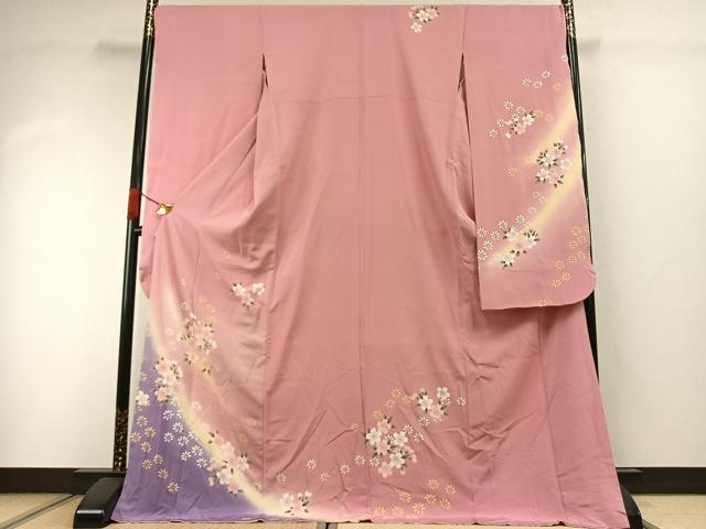 平和屋着物●豪華振袖　舞桜文　暈し染め　ロング丈　正絹　逸品　AABI1513fy