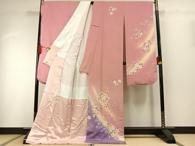 平和屋着物●豪華振袖　舞桜文　暈し染め　ロング丈　正絹　逸品　AABI1513fy