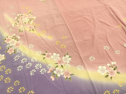 平和屋着物●豪華振袖　舞桜文　暈し染め　ロング丈　正絹　逸品　AABI1513fy