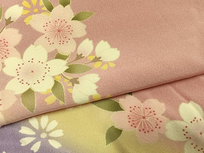 平和屋着物●豪華振袖　舞桜文　暈し染め　ロング丈　正絹　逸品　AABI1513fy