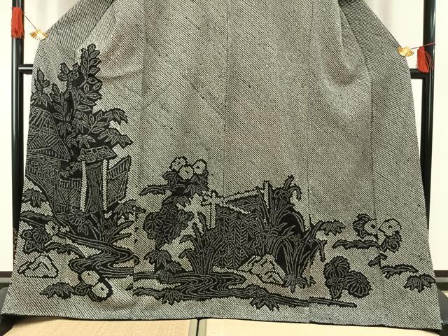 平和屋着物●訪問着　総絞り　風景花文　黒地　正絹　逸品　未使用　AABI1515fy