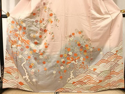 平和屋着物●十日町老舗ブランド　吉澤友禅　吾妻徳穂　訪問着　駒刺繍　花鳥文　暈し染め　金彩　正絹　逸品　AABI1518fy