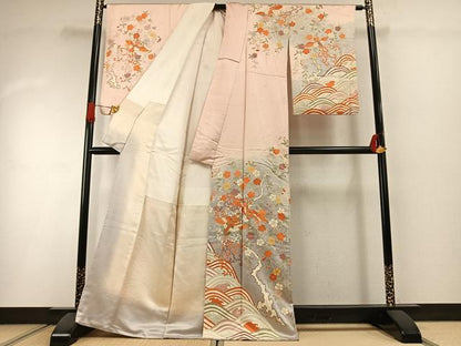平和屋着物●十日町老舗ブランド　吉澤友禅　吾妻徳穂　訪問着　駒刺繍　花鳥文　暈し染め　金彩　正絹　逸品　AABI1518fy