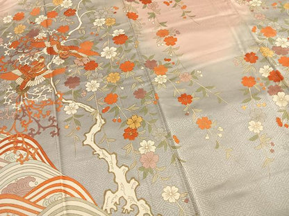 平和屋着物●十日町老舗ブランド　吉澤友禅　吾妻徳穂　訪問着　駒刺繍　花鳥文　暈し染め　金彩　正絹　逸品　AABI1518fy
