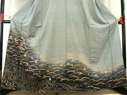 平和屋着物●訪問着　刺繍　露芝枝花文　暈し染め　金糸　金彩　正絹　逸品　AABI1520fy