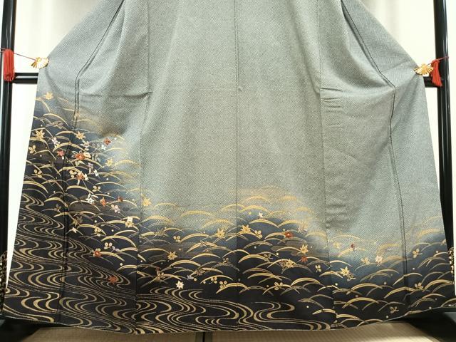 平和屋着物●訪問着　刺繍　露芝枝花文　暈し染め　金糸　金彩　正絹　逸品　AABI1520fy