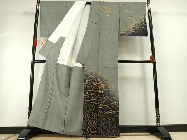 平和屋着物●訪問着　刺繍　露芝枝花文　暈し染め　金糸　金彩　正絹　逸品　AABI1520fy