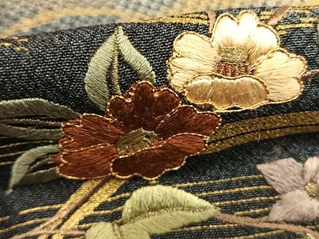 平和屋着物●訪問着　刺繍　露芝枝花文　暈し染め　金糸　金彩　正絹　逸品　AABI1520fy