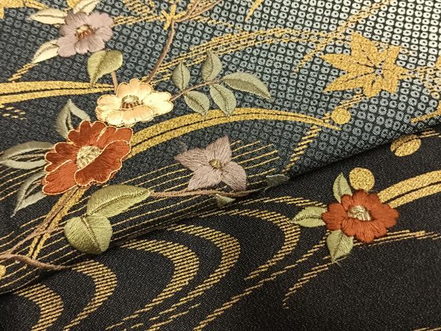 平和屋着物●訪問着　刺繍　露芝枝花文　暈し染め　金糸　金彩　正絹　逸品　AABI1520fy