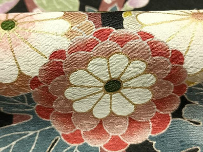 平和屋着物●豪華振袖　雪輪花文　黒地　金彩　正絹　逸品　AABI1522fy