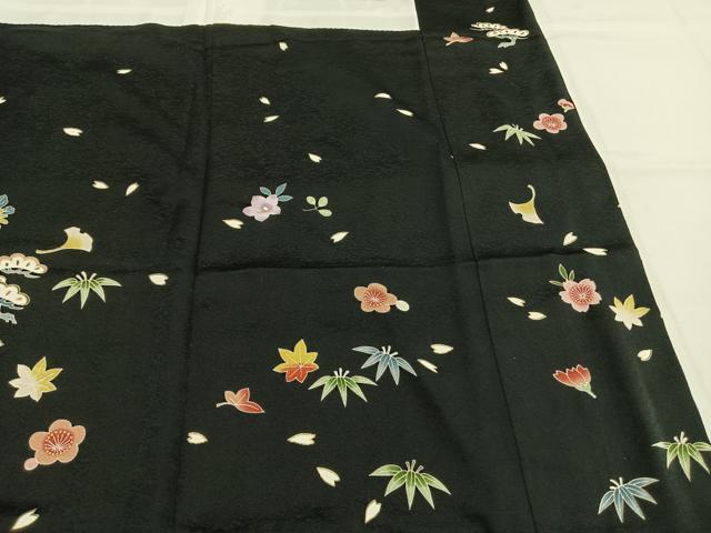 平和屋着物●豪華振袖　雪輪花文　黒地　金彩　正絹　逸品　AABI1522fy