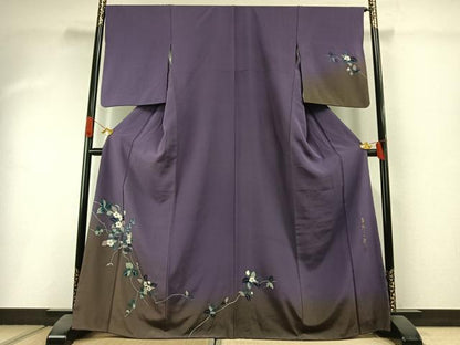 平和屋着物●染色作家　草野一騎　訪問着　手描き　枝花文　暈し染め　正絹　逸品　AABI1523fy
