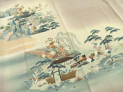 平和屋着物●熊崎和人　訪問着　友禅　風景花文　暈し染め　正絹　逸品　AABI1528fy