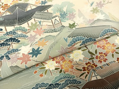 平和屋着物●熊崎和人　訪問着　友禅　風景花文　暈し染め　正絹　逸品　AABI1528fy