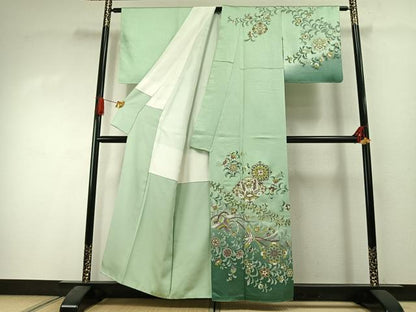 平和屋着物●訪問着　花鳥文　暈し染め　金彩　正絹　逸品　未使用　AABI1530fy