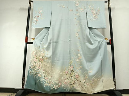 平和屋着物●訪問着　友禅　草花文　暈し染め　金彩　丹後ちりめん　反端付き　正絹　逸品　未使用　AABI1531fy