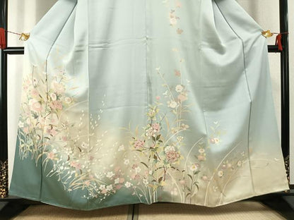 平和屋着物●訪問着　友禅　草花文　暈し染め　金彩　丹後ちりめん　反端付き　正絹　逸品　未使用　AABI1531fy