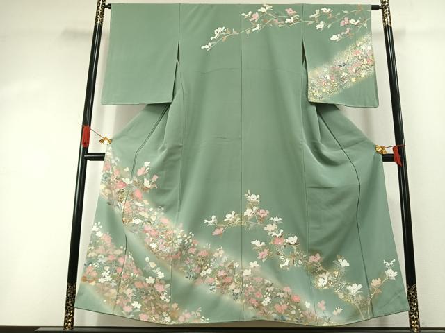 平和屋着物●訪問着　友禅　枝花文　暈し染め　金銀彩　正絹　逸品　未使用　AABI1571fy