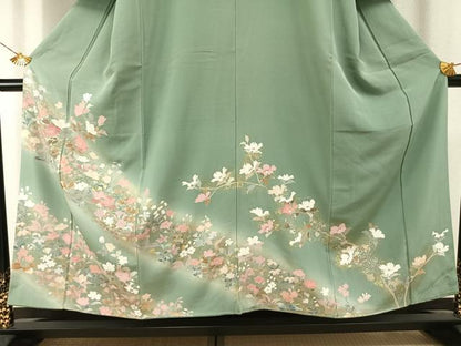 平和屋着物●訪問着　友禅　枝花文　暈し染め　金銀彩　正絹　逸品　未使用　AABI1571fy