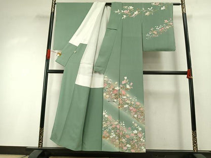 平和屋着物●訪問着　友禅　枝花文　暈し染め　金銀彩　正絹　逸品　未使用　AABI1571fy