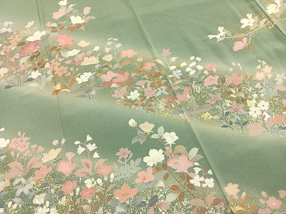 平和屋着物●訪問着　友禅　枝花文　暈し染め　金銀彩　正絹　逸品　未使用　AABI1571fy