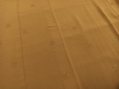 平和屋着物●無地絵羽訪問着　刺繍　枝葉文　黄橡色　正絹　逸品　AABI1574fy