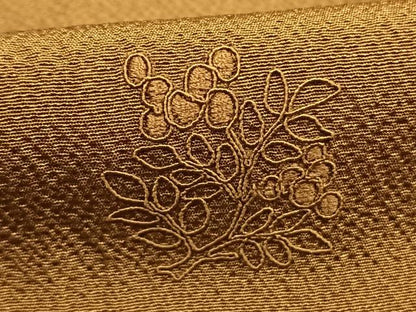 平和屋着物●無地絵羽訪問着　刺繍　枝葉文　黄橡色　正絹　逸品　AABI1574fy