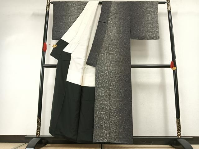 平和屋着物●上質な小紋　霞文　黒地　正絹　逸品　AABI1576fy