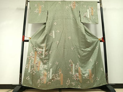 平和屋着物●訪問着　絞り　刺繍　草花文　金糸　金彩　正絹　逸品　AABI1578fy