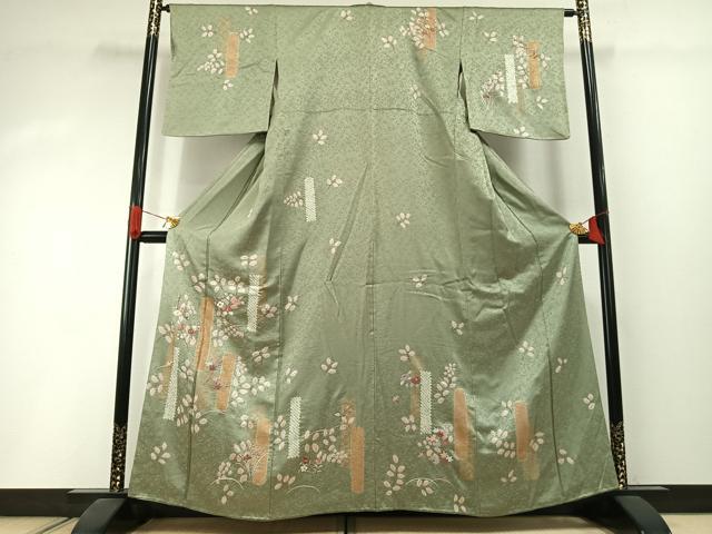 平和屋着物●訪問着　絞り　刺繍　草花文　金糸　金彩　正絹　逸品　AABI1578fy