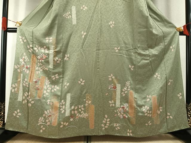 平和屋着物●訪問着　絞り　刺繍　草花文　金糸　金彩　正絹　逸品　AABI1578fy