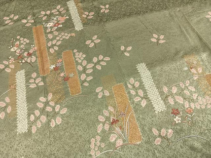平和屋着物●訪問着　絞り　刺繍　草花文　金糸　金彩　正絹　逸品　AABI1578fy