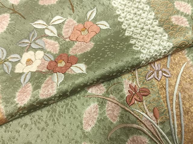 平和屋着物●訪問着　絞り　刺繍　草花文　金糸　金彩　正絹　逸品　AABI1578fy