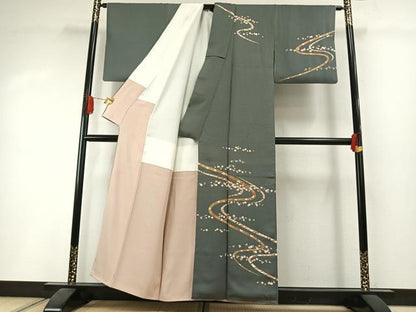 平和屋着物●訪問着　刺繍　熨斗花文　金彩　正絹　逸品　AABI1579fy