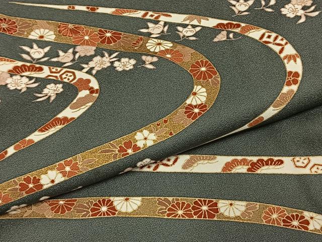 平和屋着物●訪問着　刺繍　熨斗花文　金彩　正絹　逸品　AABI1579fy