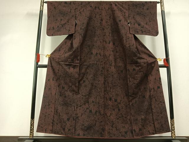 平和屋着物●結城紬　葉尽くし　正絹　逸品　AABI1580fy