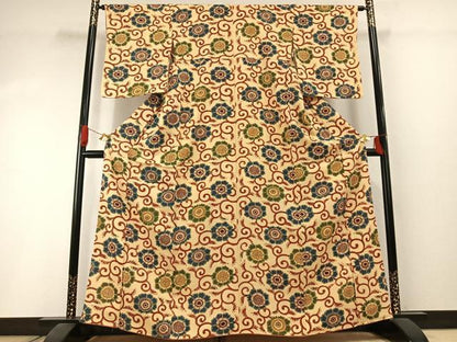 平和屋着物●上質な小紋　型染め　花唐草文　正絹　逸品　未使用　AABI1581fy